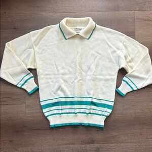 Alfred Dunner Vintage  Cream and Teal Crewneck Sweater ! Large